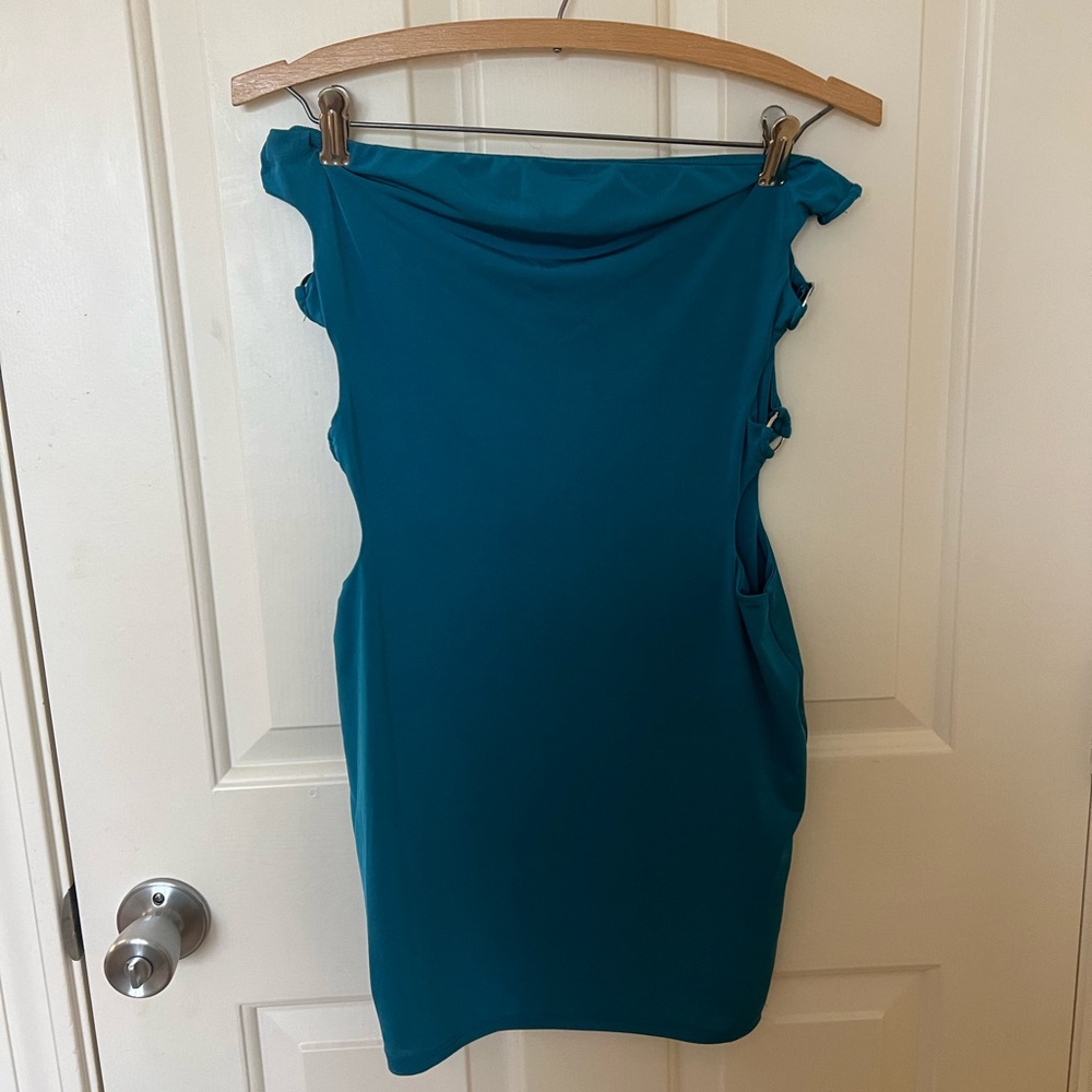 Tresser bright blue mini dress with cutouts on sides. Size M
